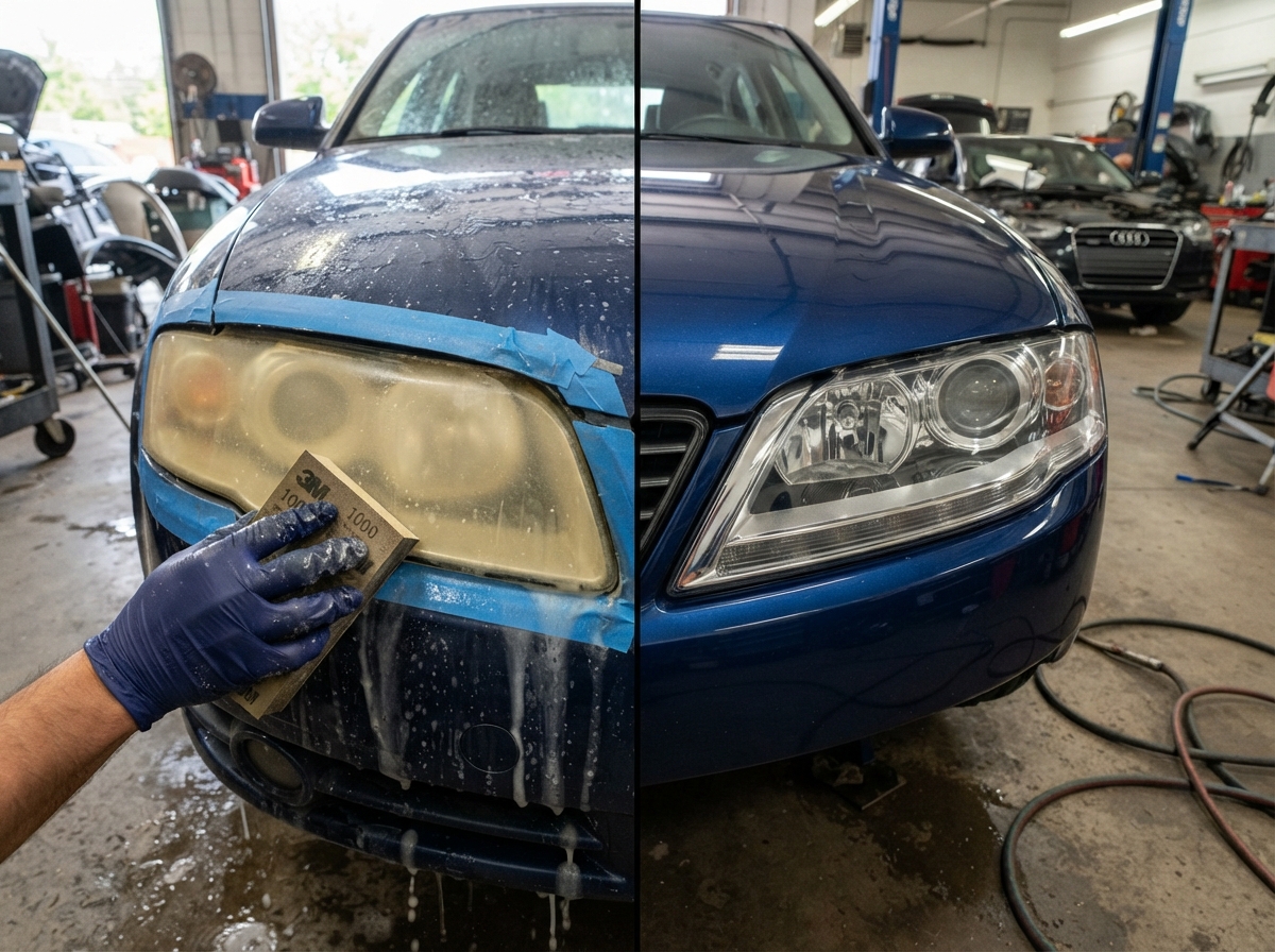 Headlight restoration showing clear lens results on a vehicle in West Bridgewater MA 1