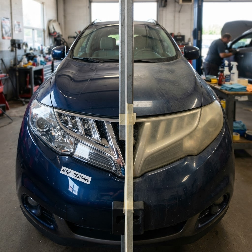Headlight restoration showing clear lens results on a vehicle in West Bridgewater MA 2