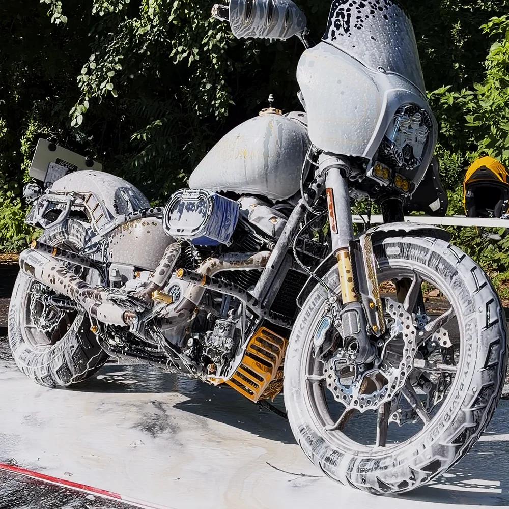 Motorcycle detailing by hand showing clean results in West Bridgewater MA 2