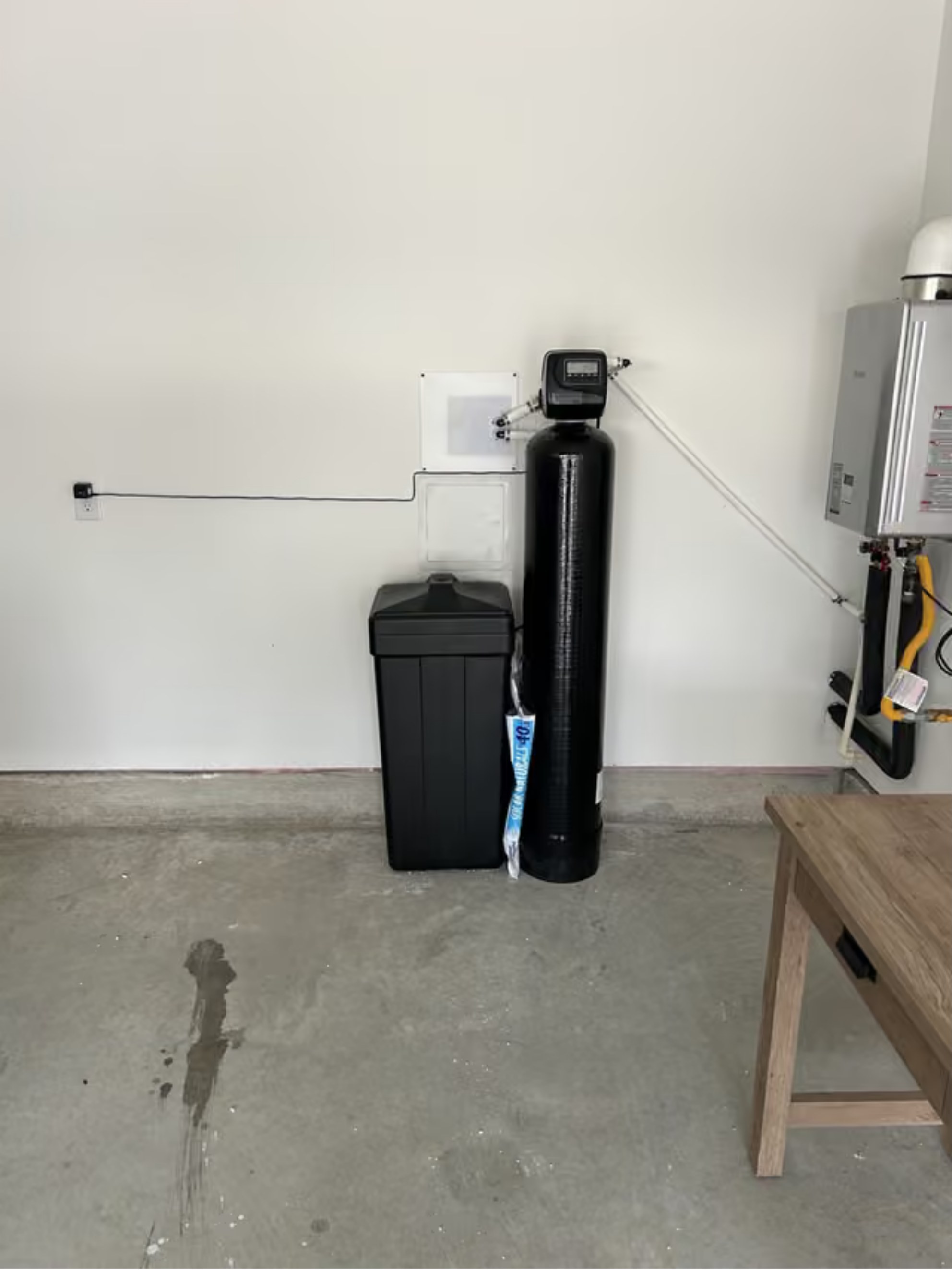 Brookwell water softener and brine tank clean garage installation