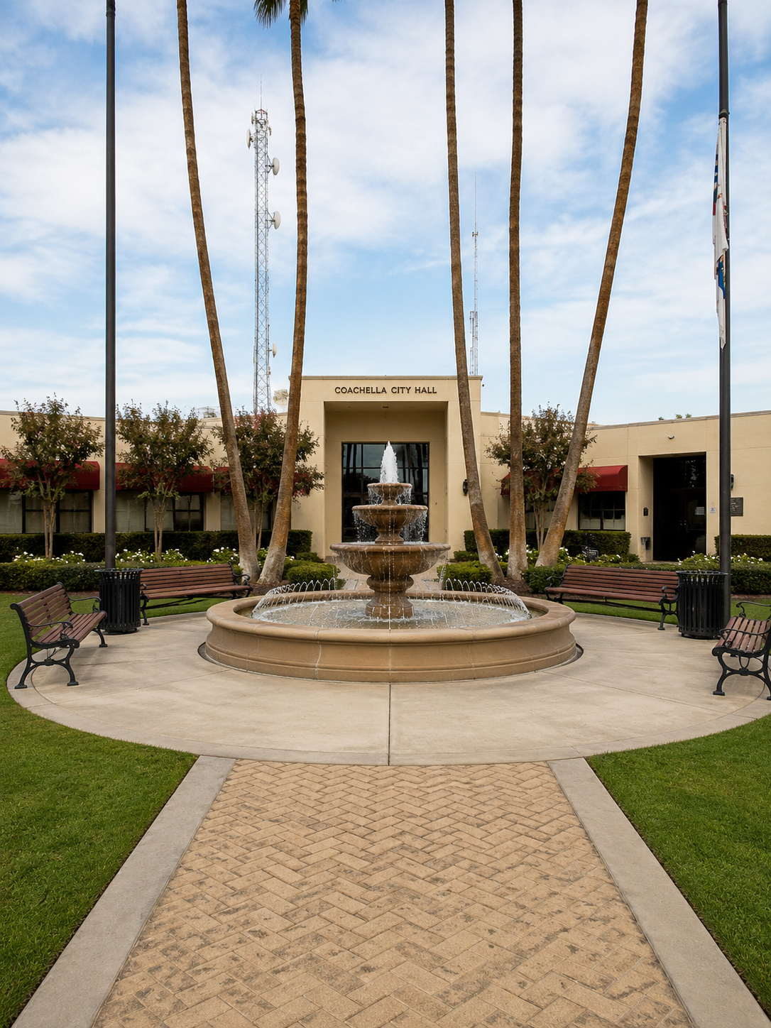 Coachella City Hall courtyard and fountain