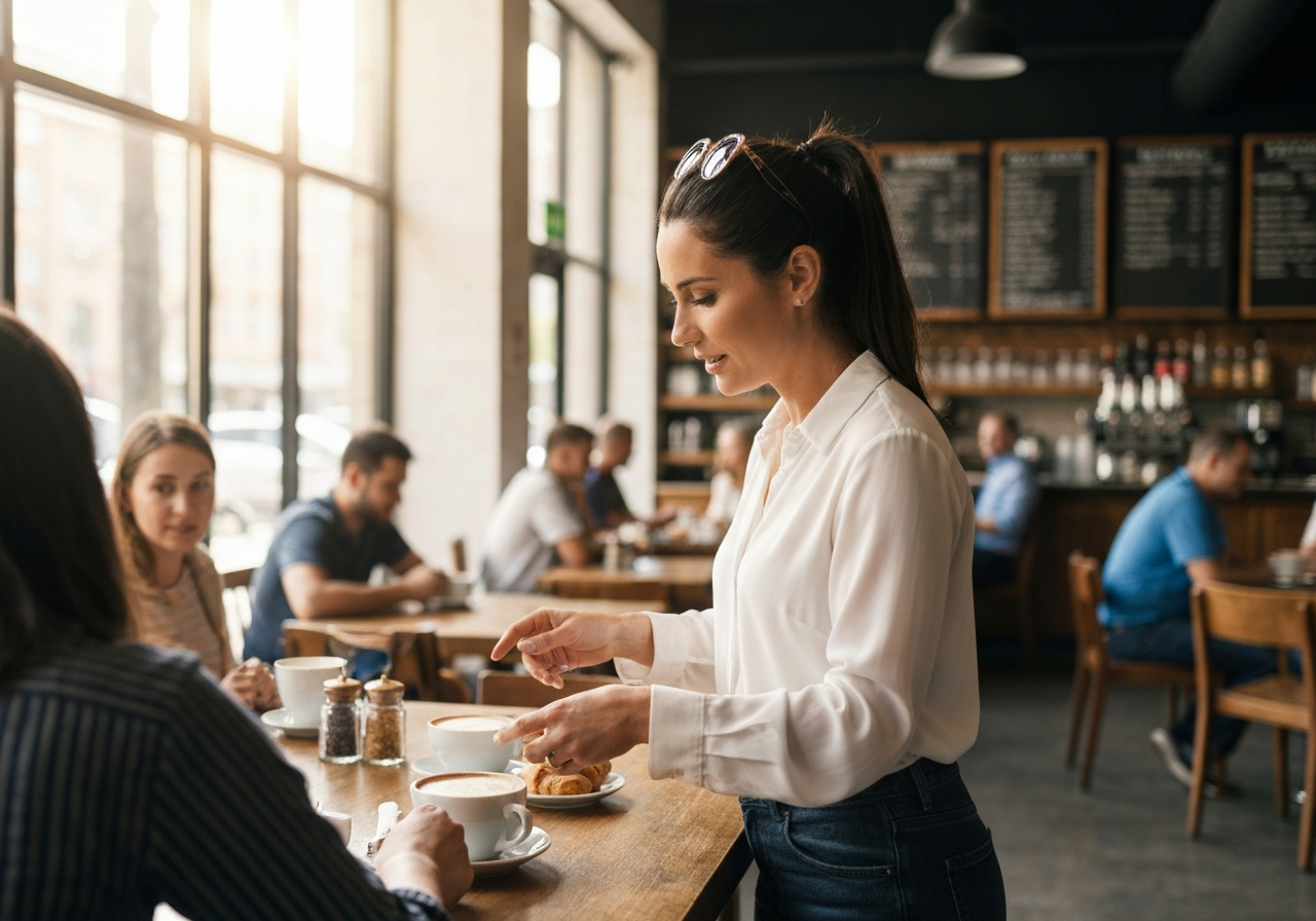 Busy female business owner in a hospitality setting