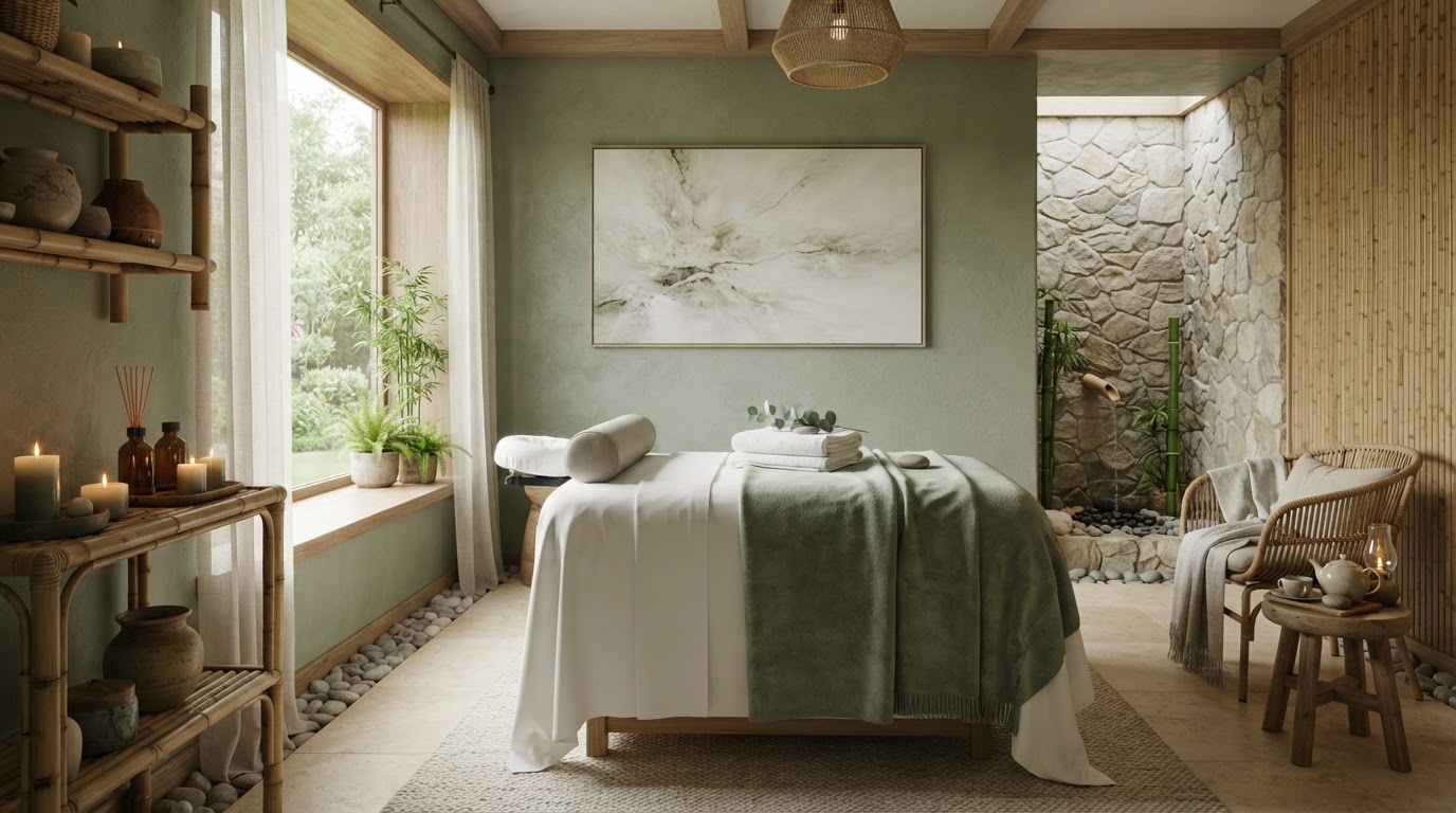 Serene spa treatment room with soft natural light