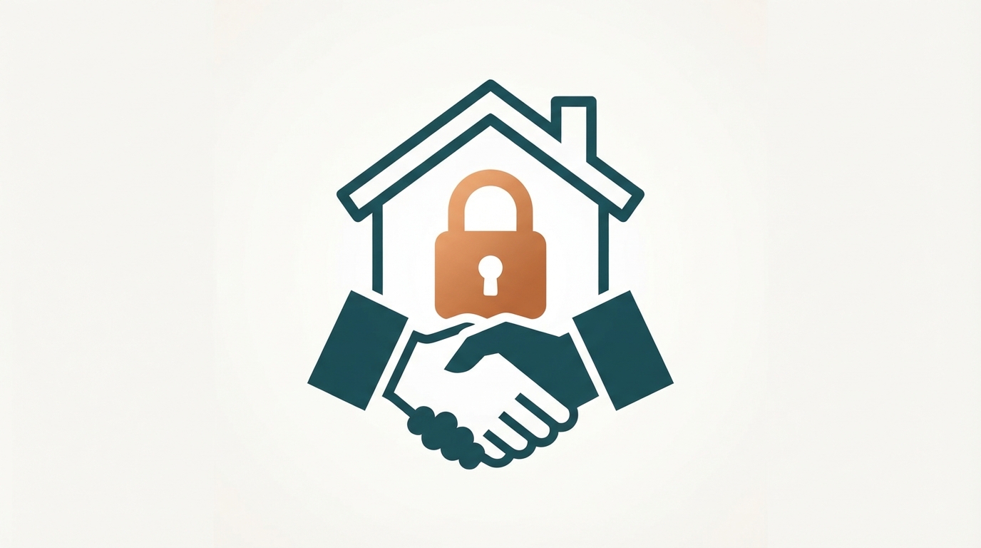 Symbolbild: Diskreter Verkauf mit Schloss-Icon und Handschlag – Illustration
