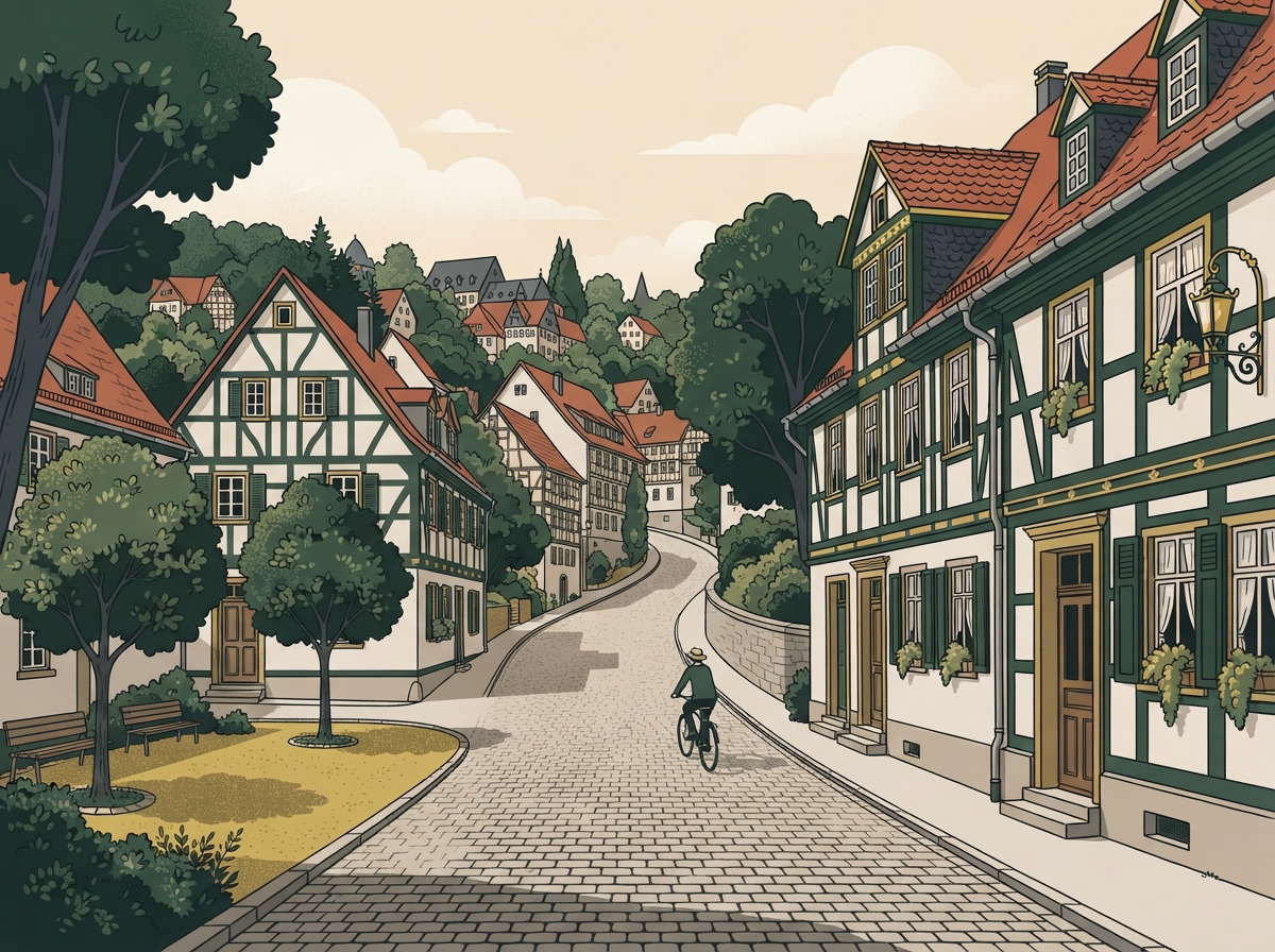 Symbolbild: Marburger Altstadt mit Fachwerkhäusern – Illustration