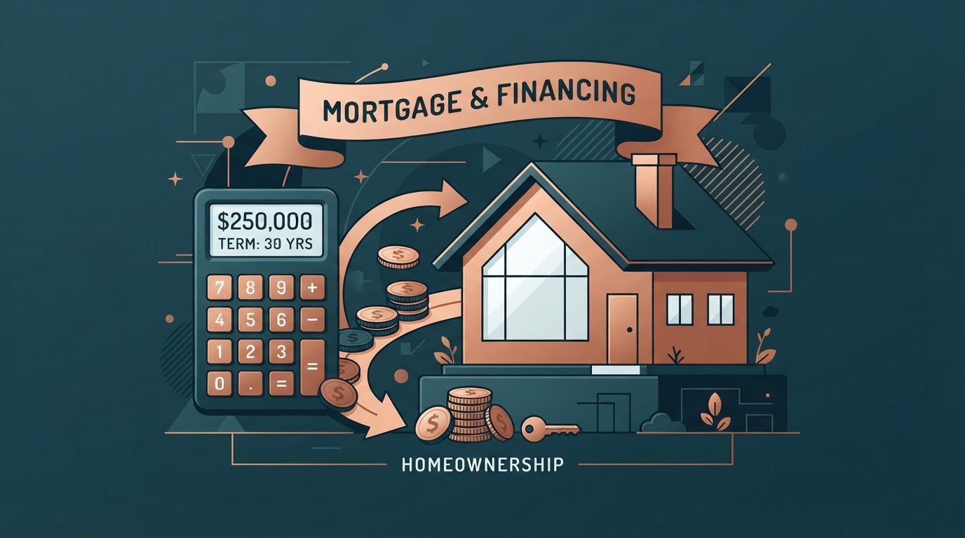 Symbolbild: Finanzierungs-Check mit Taschenrechner, Haus und Münzen – Illustration