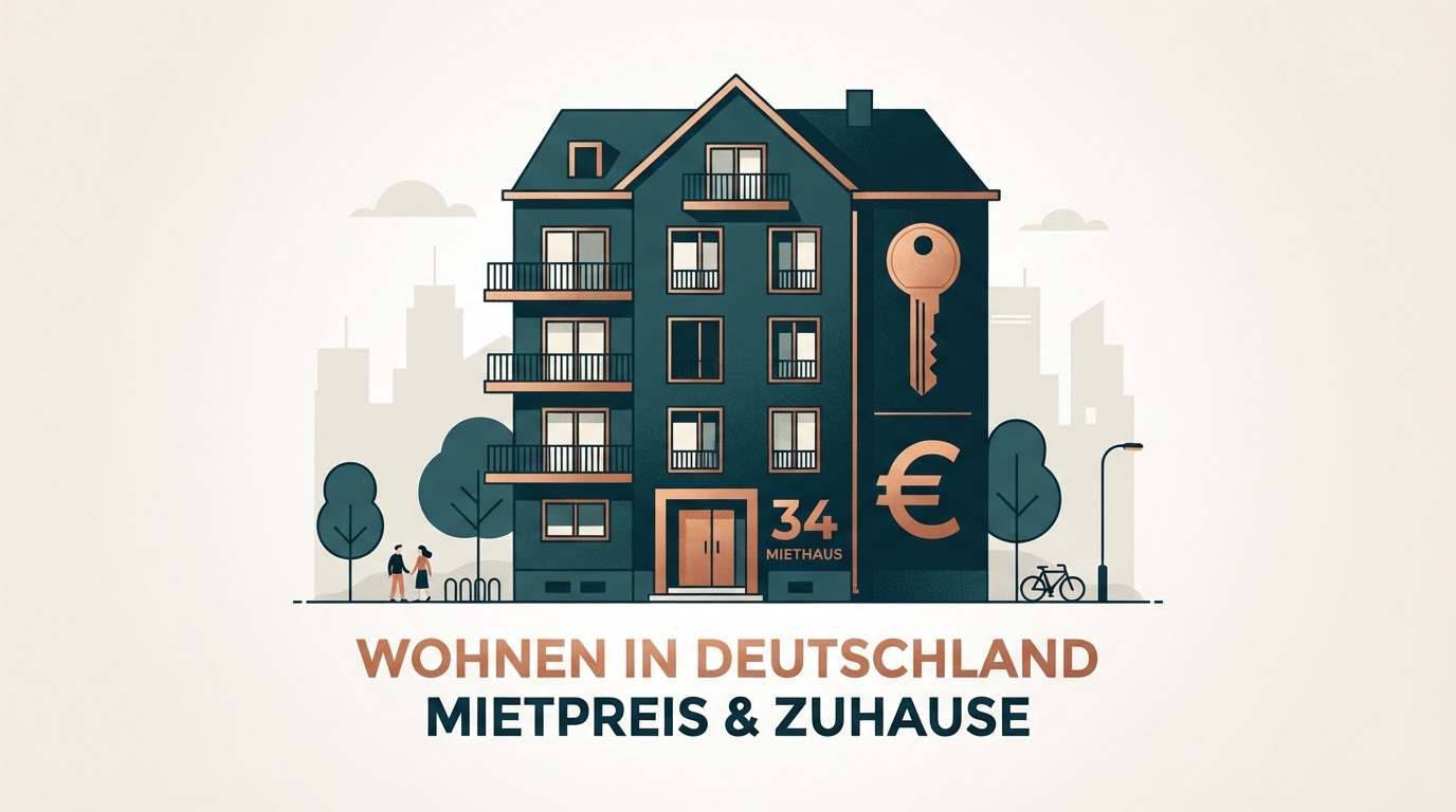 Symbolbild: Mietpreis-Check mit Wohnhaus, Schlüssel und Euro-Symbol – Illustration