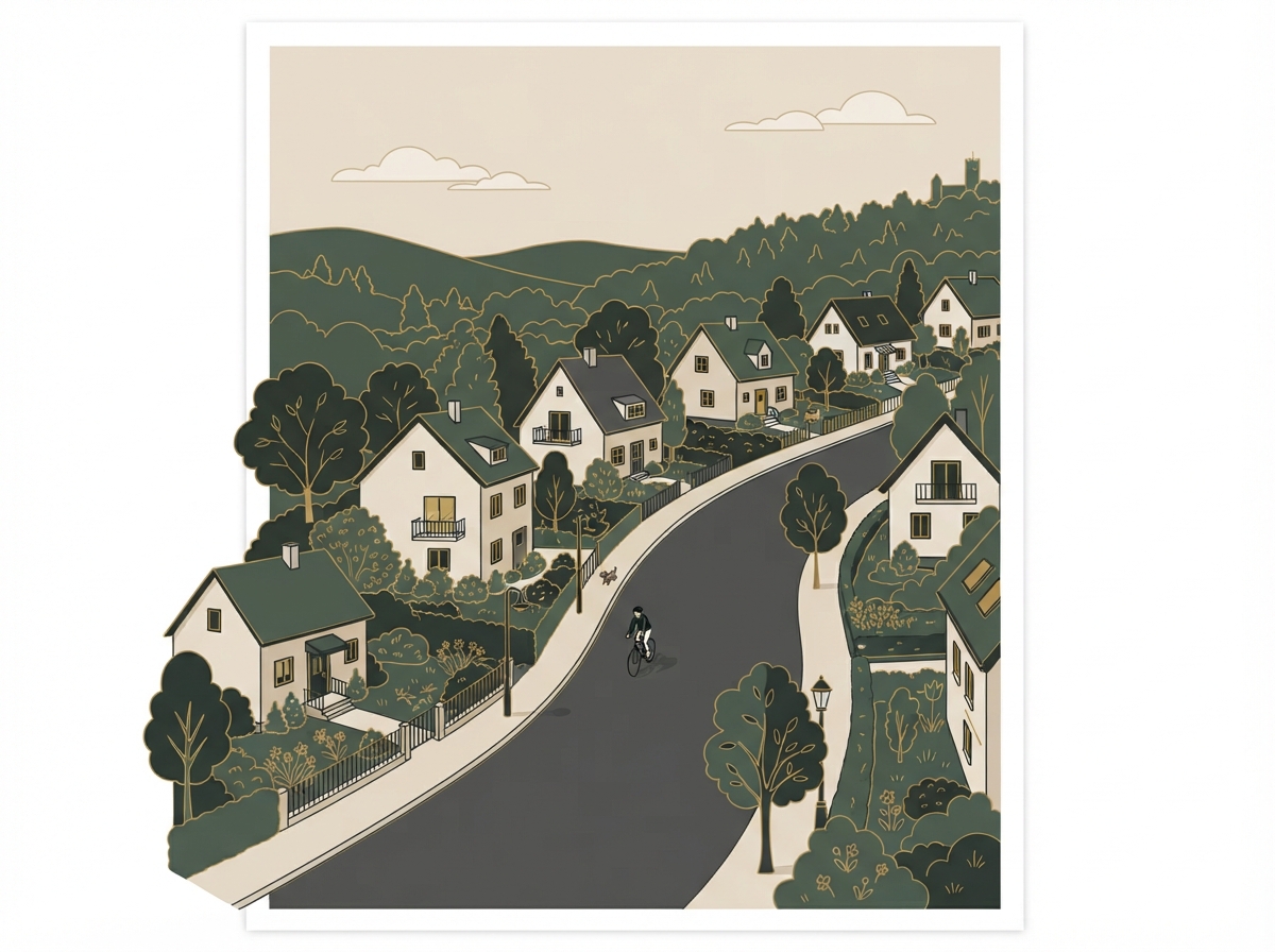 Symbolbild: Cyriaxweimar – ruhige Wohnlage mit Gärten und Bäumen – Illustration