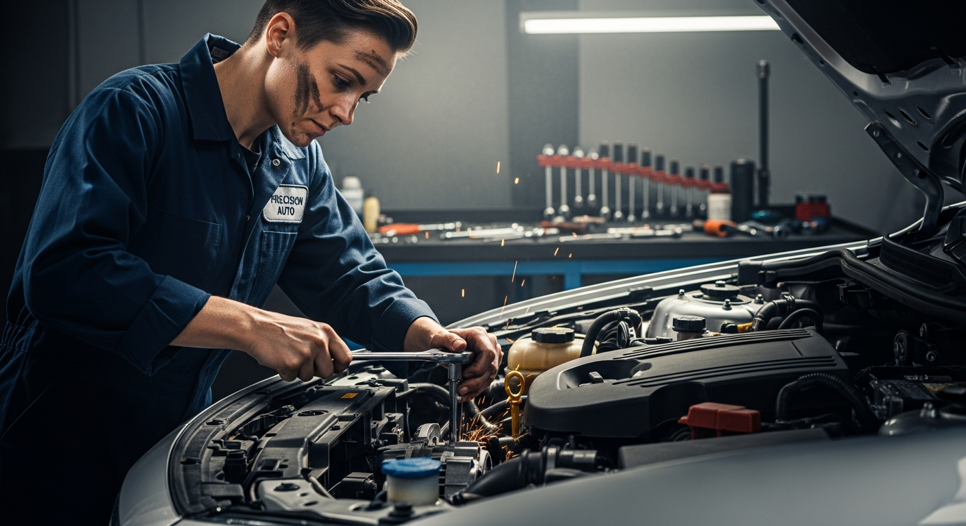 Auto mechanic working