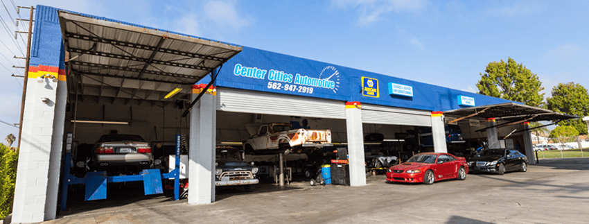 Center Cities Automotive building exterior with service bays in Whittier, CA
