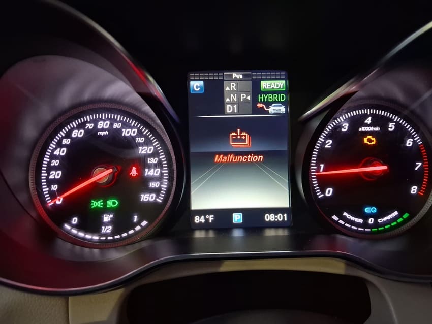Vehicle diagnostic screen showing hybrid system malfunction at Center Cities Automotive