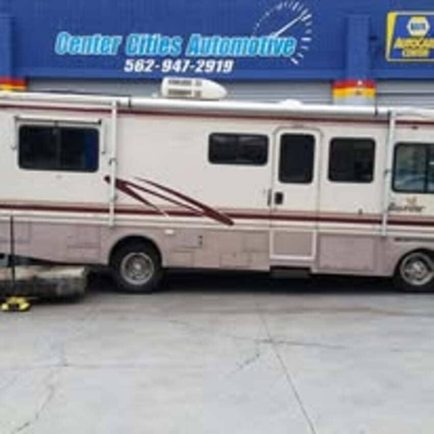 RV parked outside Center Cities Automotive building on Leffingwell Road in Whittier