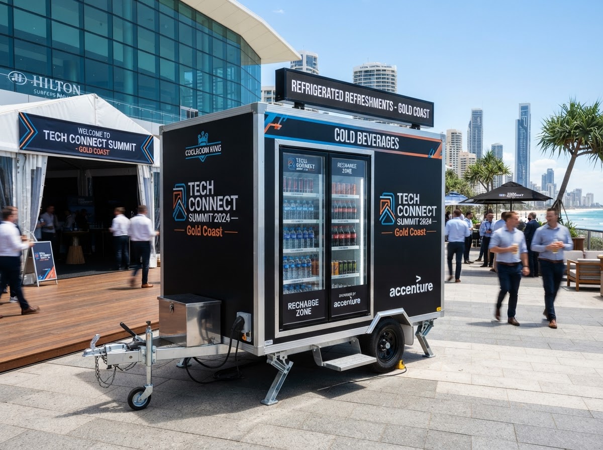Corporate event with display fridges and mobile coolroom at a Gold Coast venue