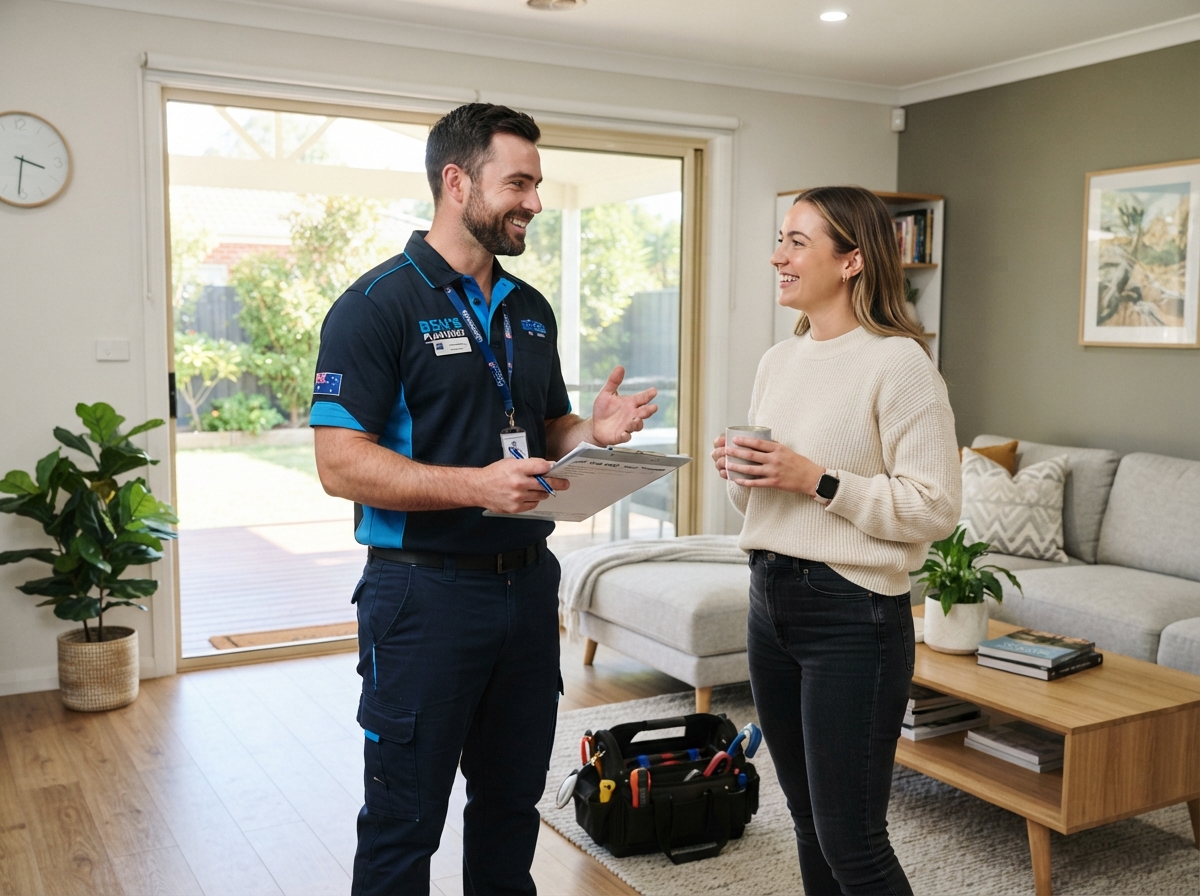 Gold Coast plumber speaking with a homeowner about their plumbing needs