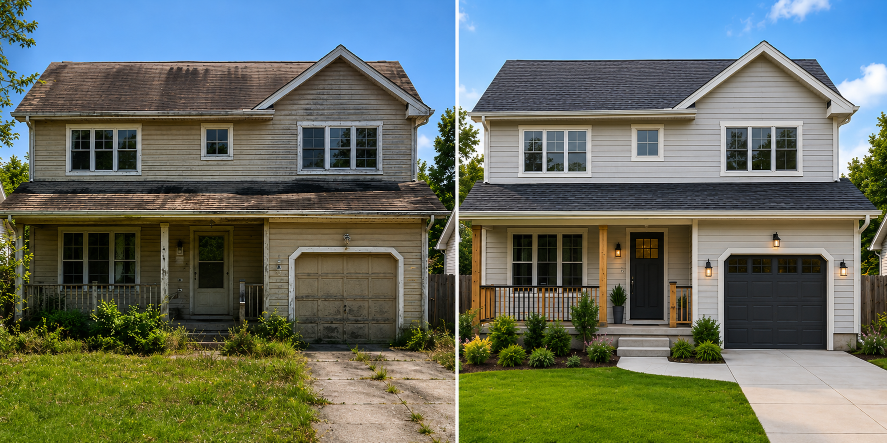 Fix & Flip before and after single-family home renovation comparison
