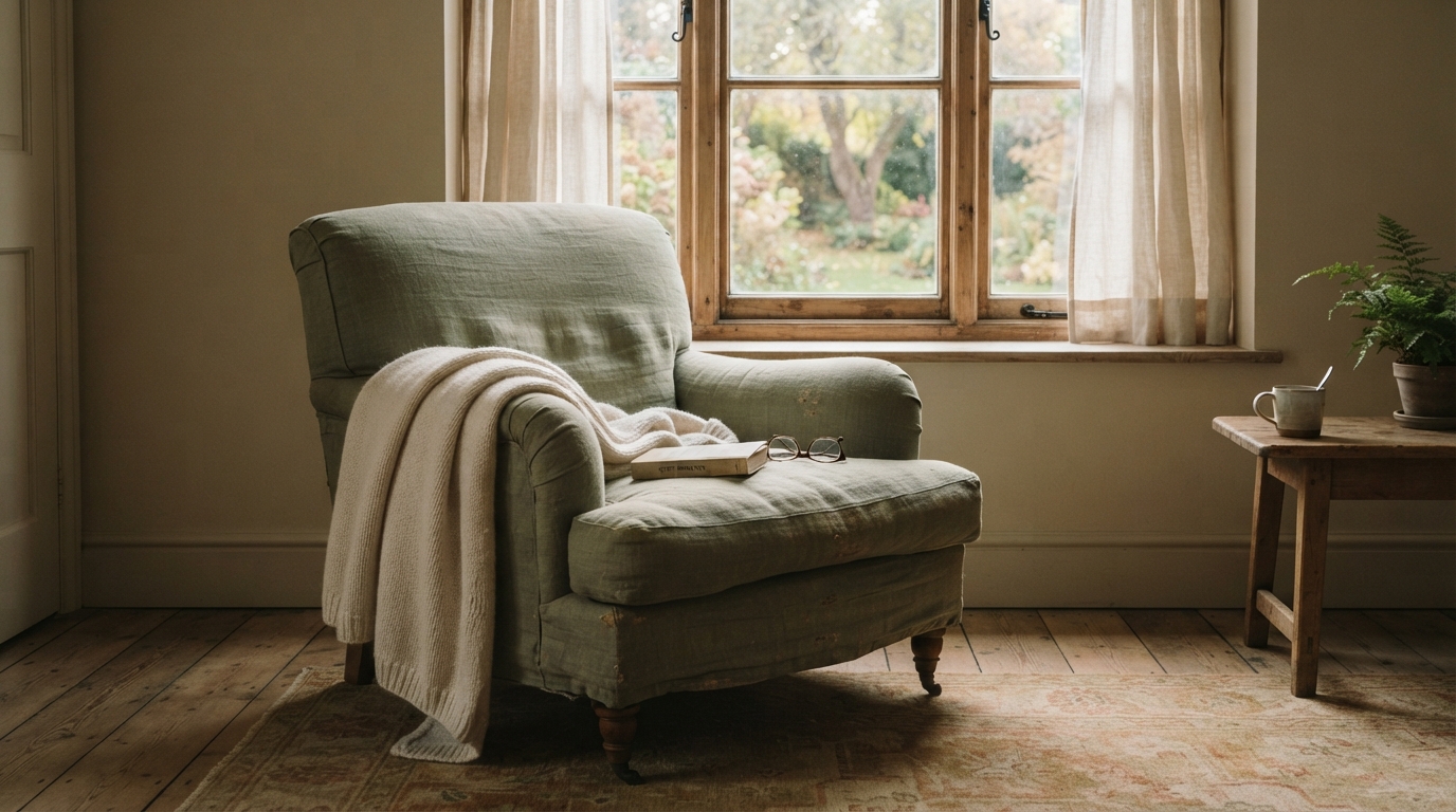Soft light on an empty chair by a window, evoking the exhaustion and quiet of burnout in high-achieving women