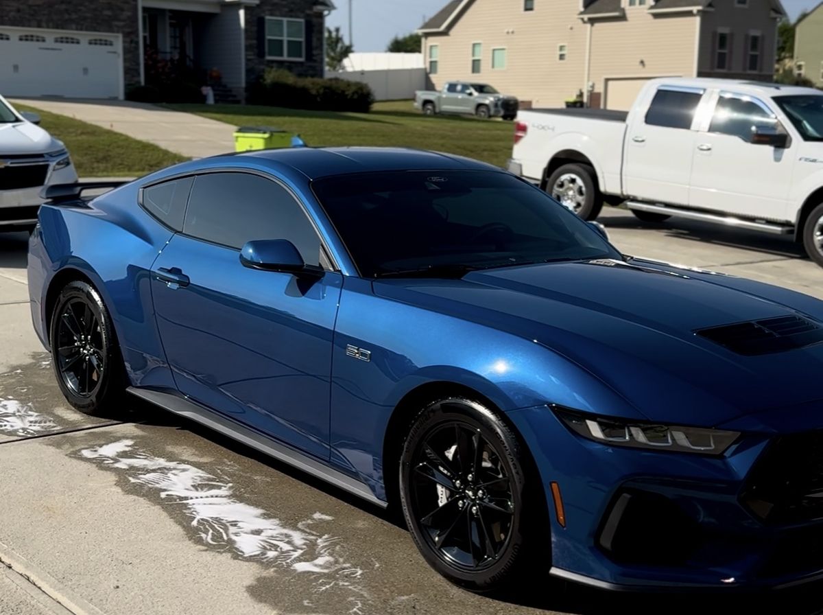 Blue Ford Mustang after an Exterior Revival mobile detail