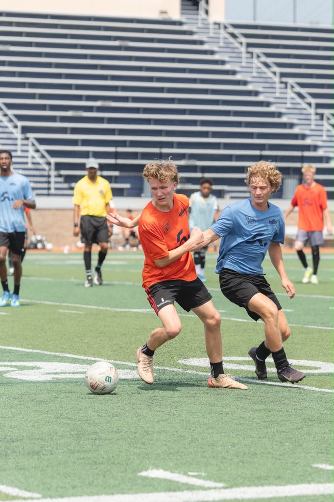 High-energy soccer training action