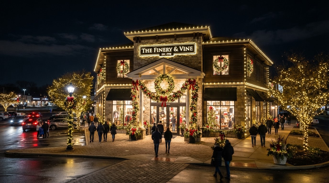 Commercial storefront Christmas lighting