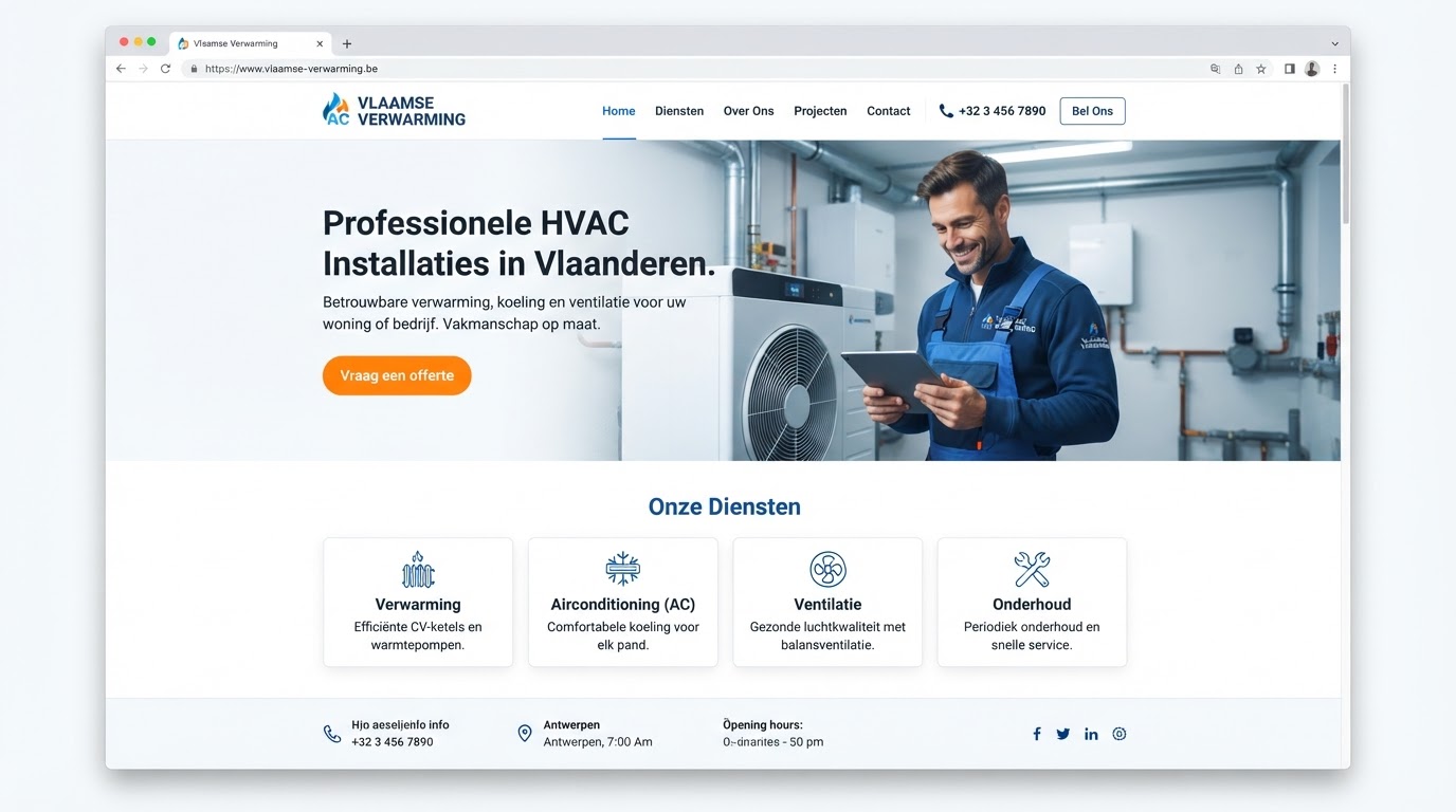 Conceptwebsite voor HVAC: Verwarming & Airco