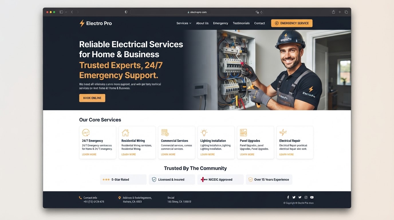 Conceptwebsite voor Elektricien: Elektro Pro