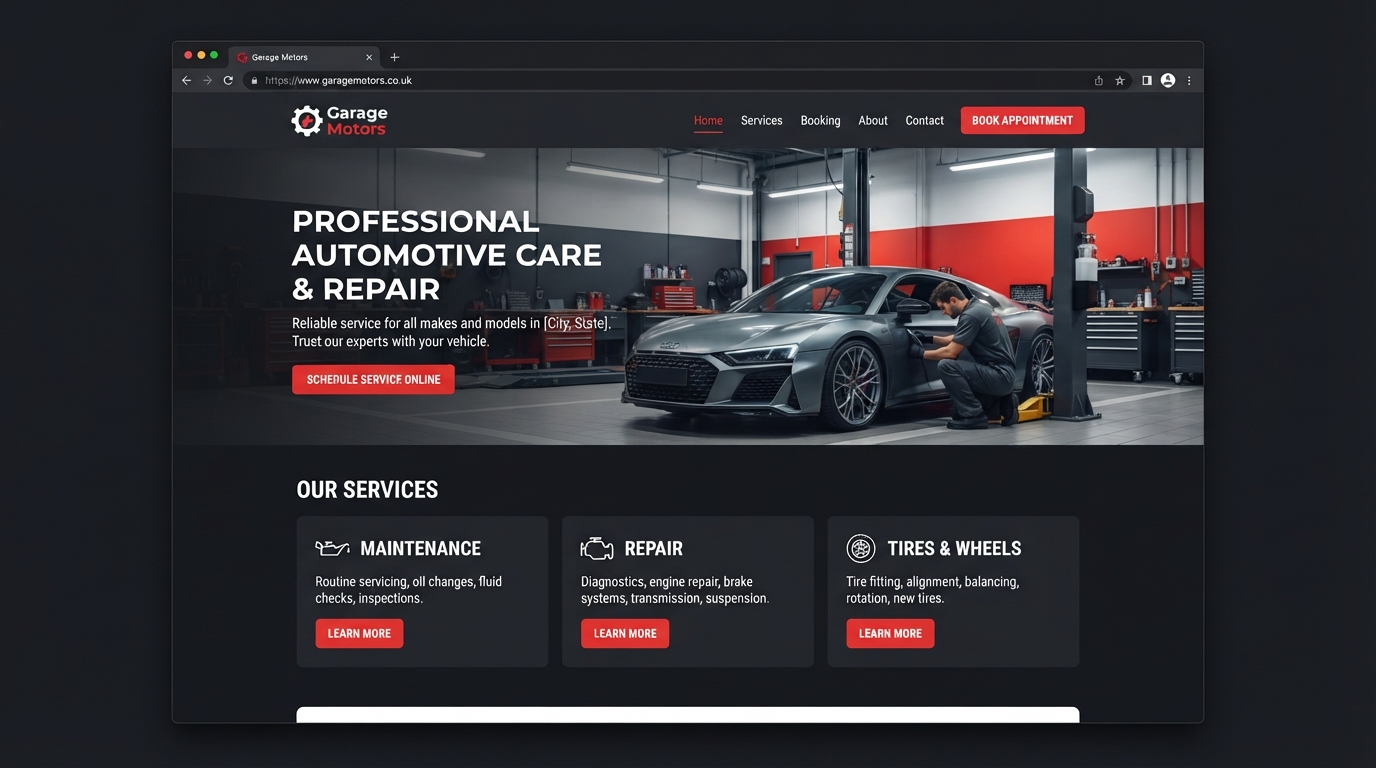 Conceptwebsite voor Garage: Garage Motors