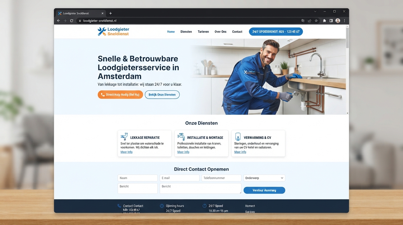 Conceptwebsite voor Loodgieter: Loodgieter Sneldienst