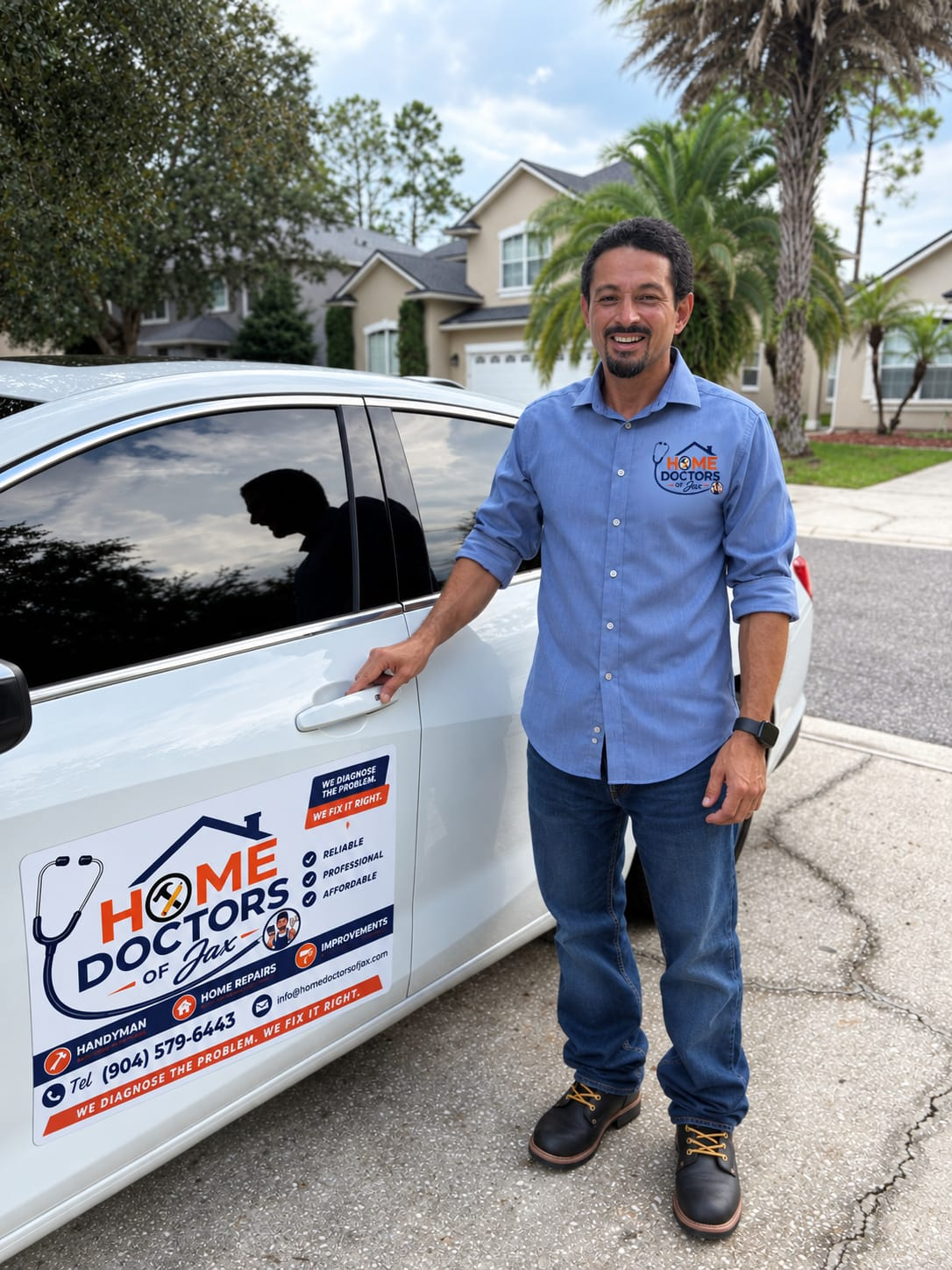 Home Doctors of Jax owner next to company service vehicle in Jacksonville, FL