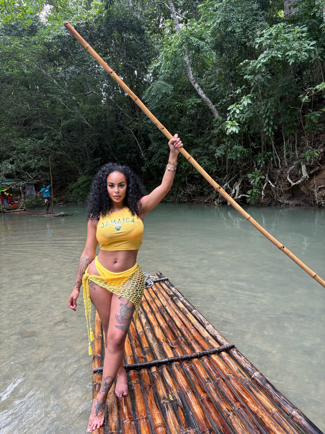 Alexis Skyy river rafting in Jamaica