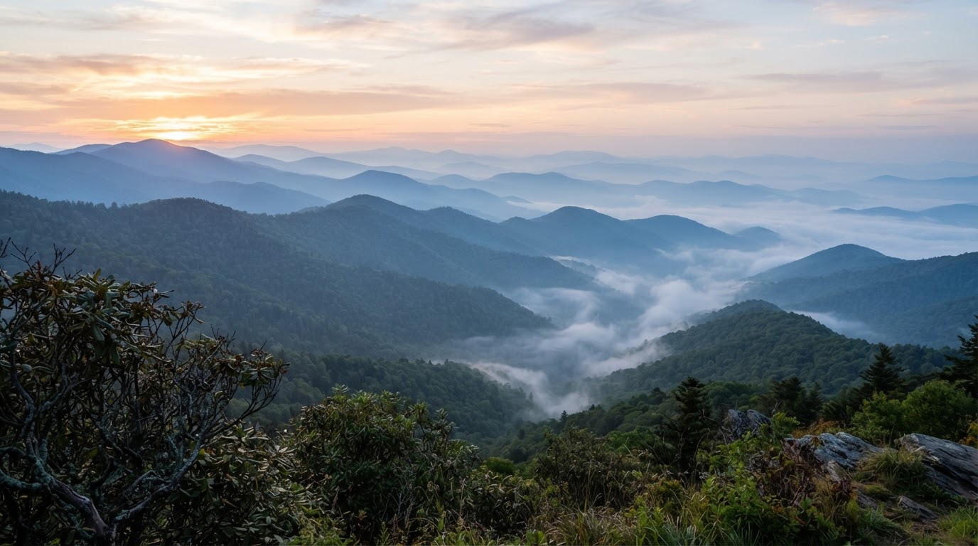 East Tennessee mountain ridges at sunrise