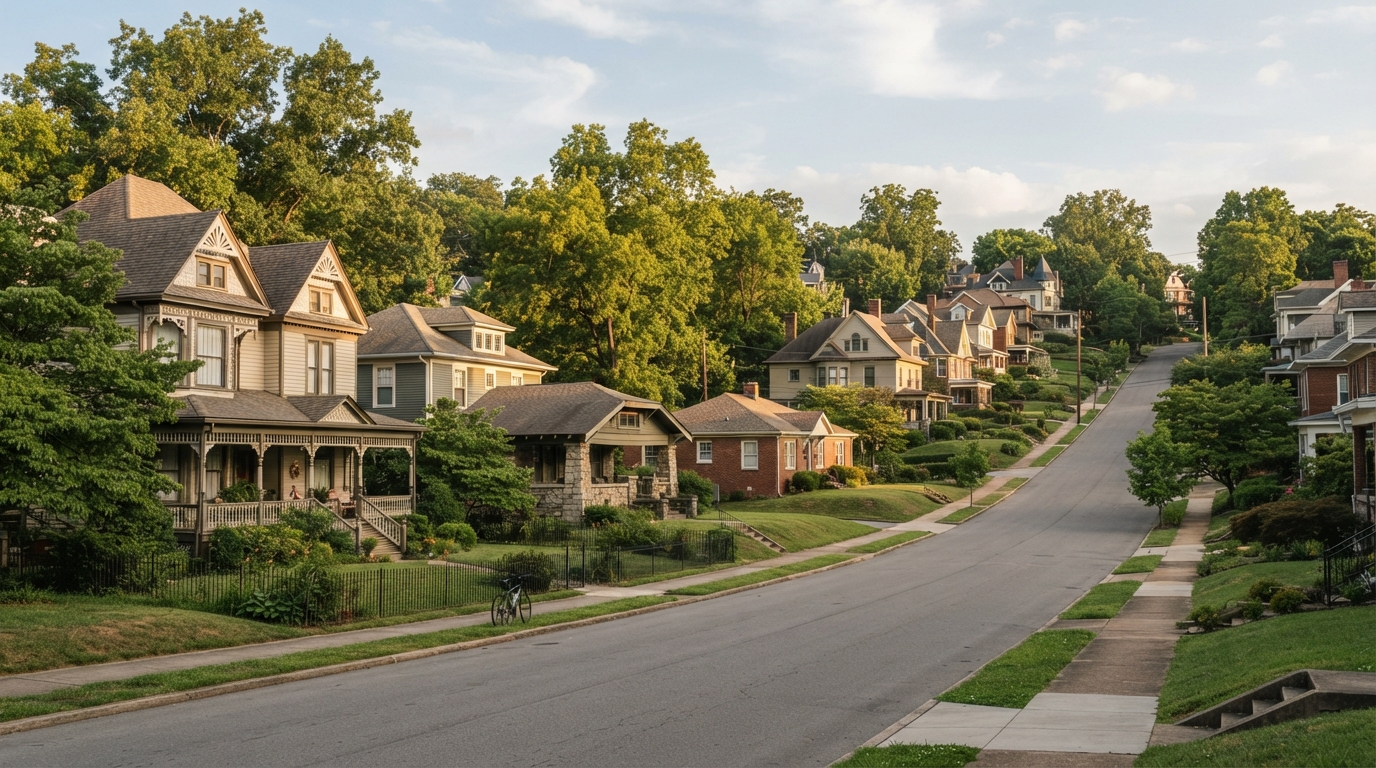Historic and established homes across the rolling landscape of East Knoxville.