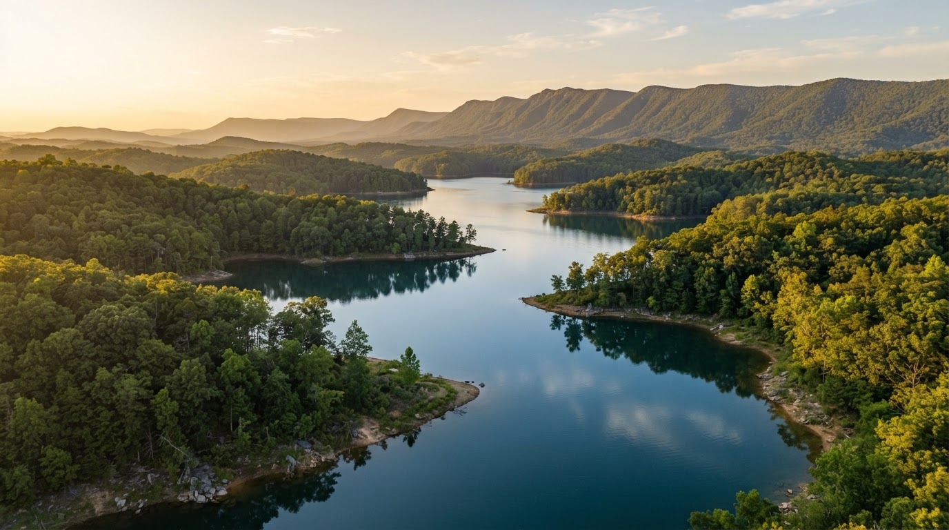 Norris Lake coves below the Cumberland Mountains in Campbell County, Tennessee.