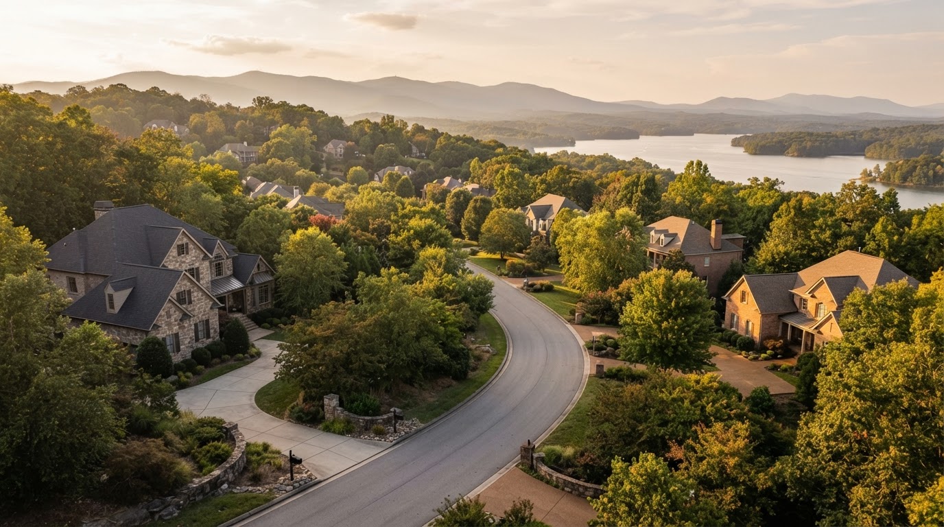 Homes and rolling terrain near the Northshore and Concord area of Knoxville.