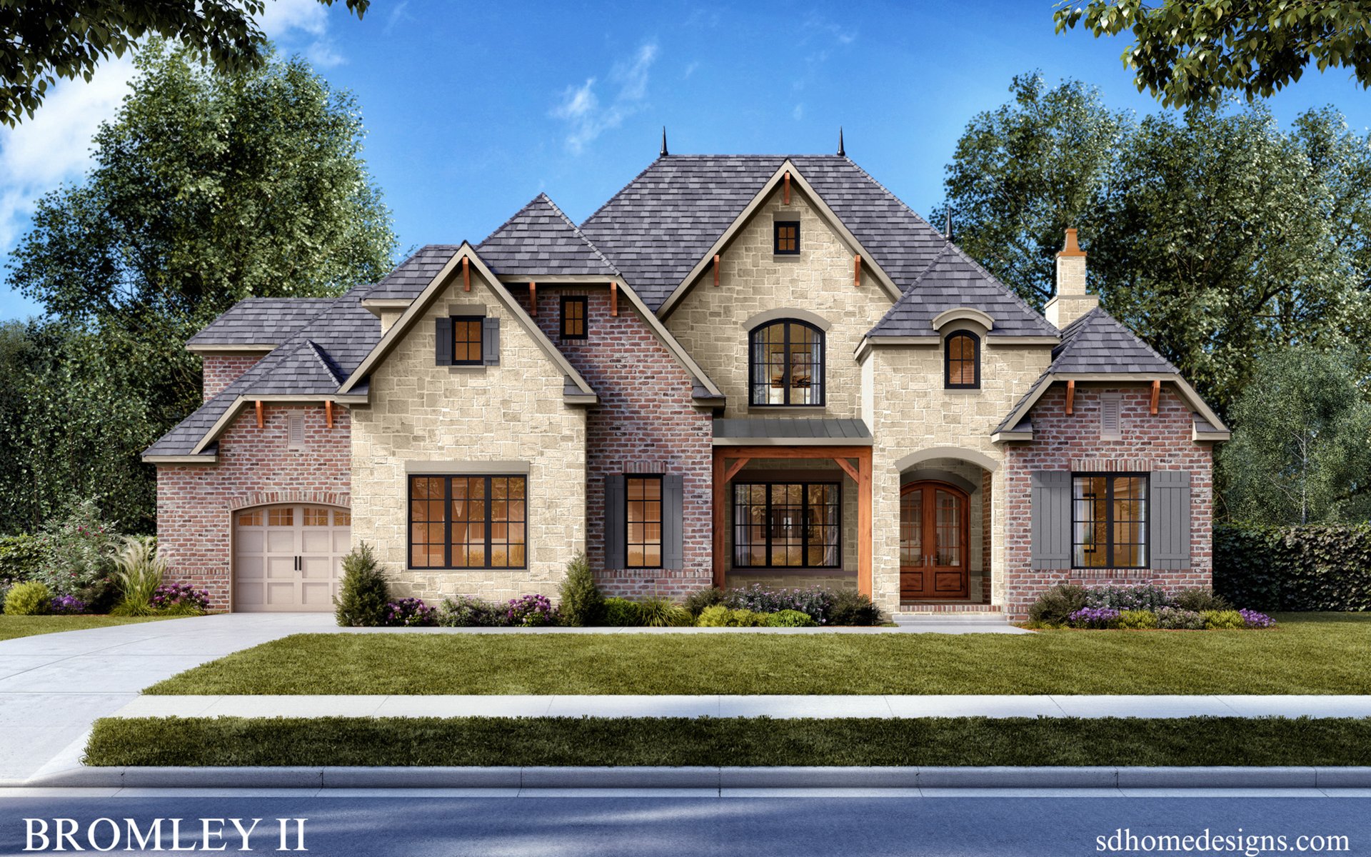 Refined planned-community stone and brick estate home