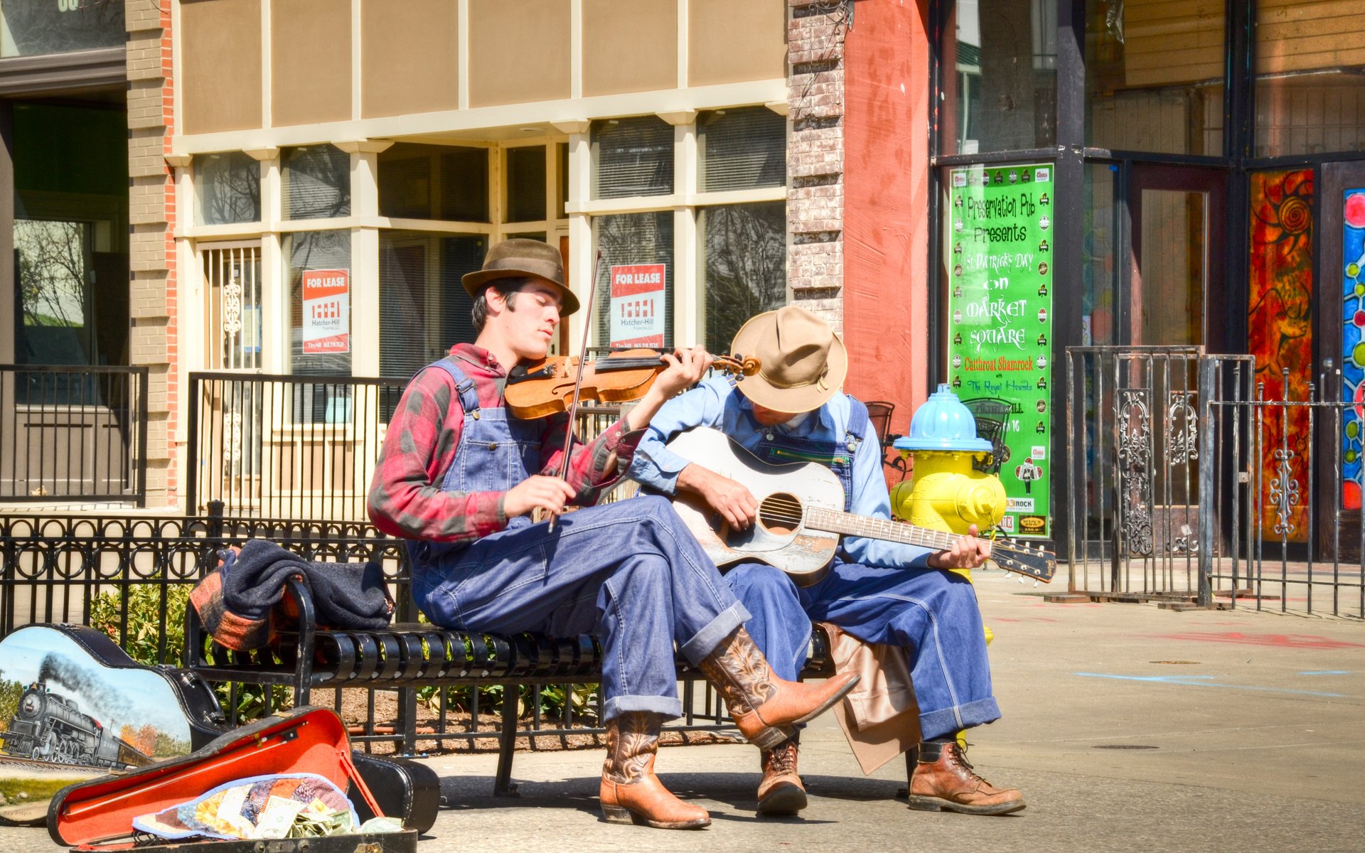 Street musicians performing on Market Square in downtown Knoxville