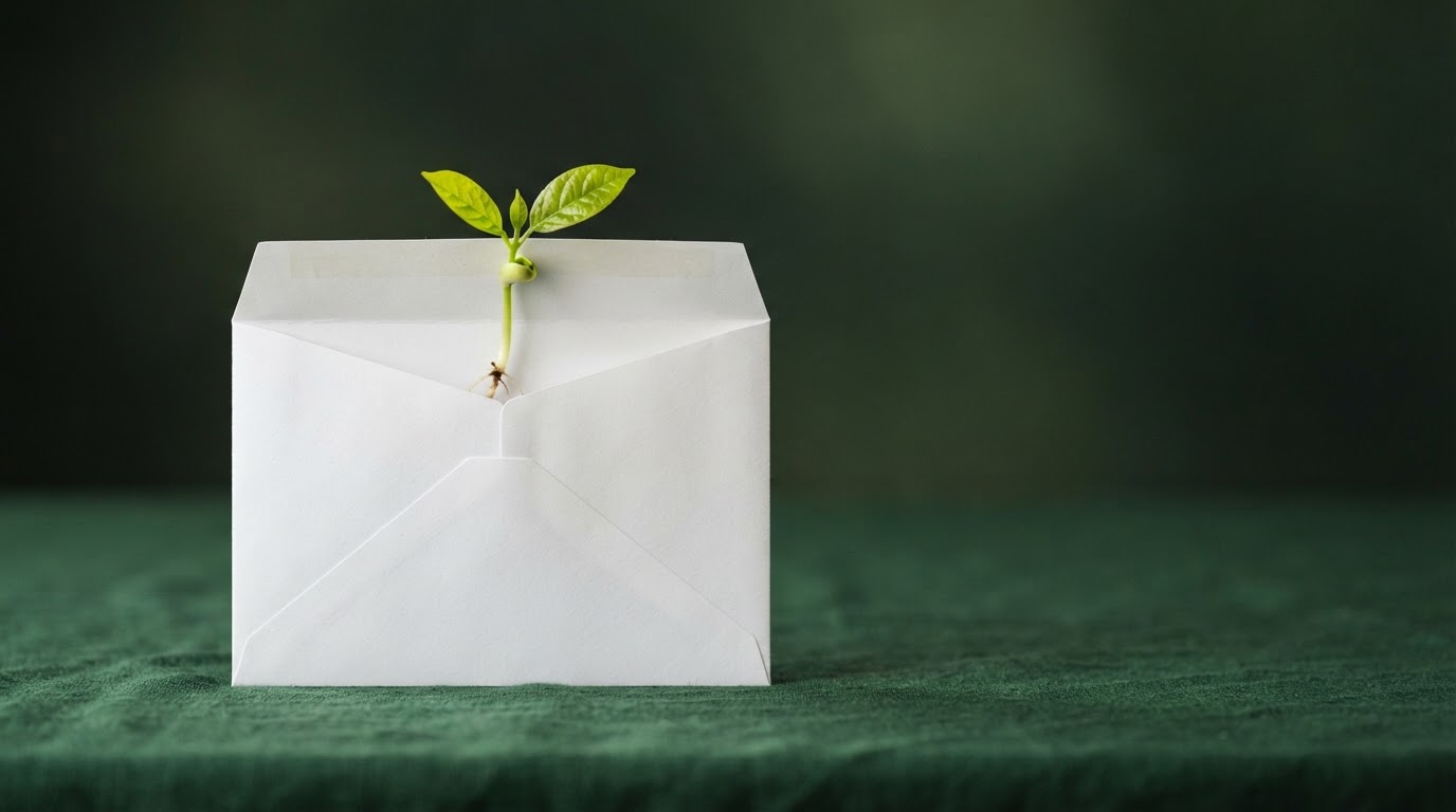Green envelope with a lime botanical shoot