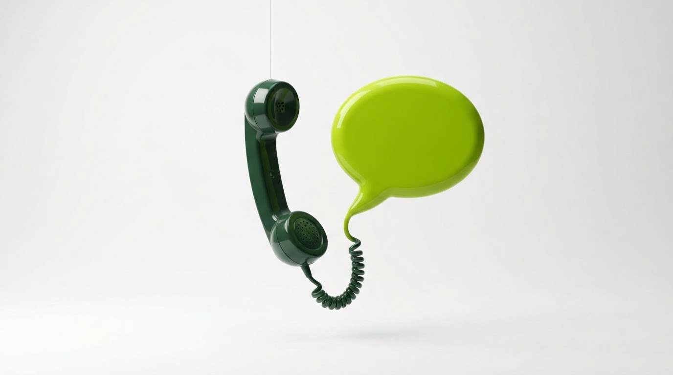 Telephone handset with a cord turning into a speech bubble