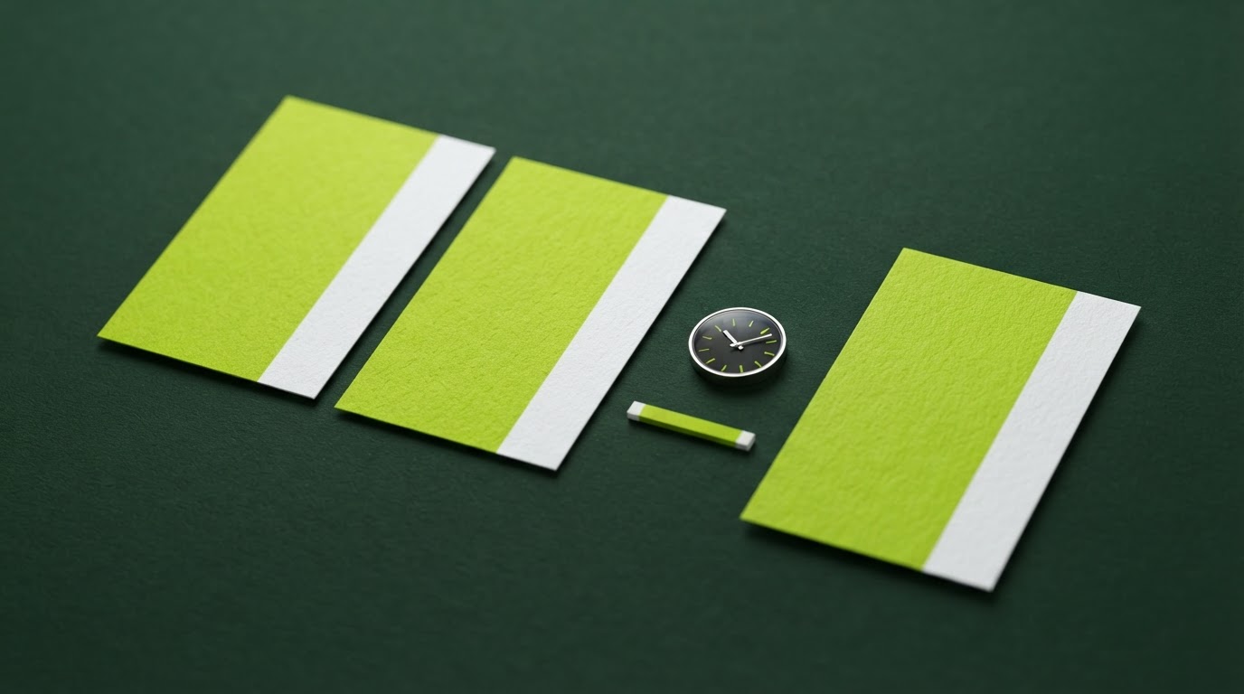 Three message cards with a clock and stop bar