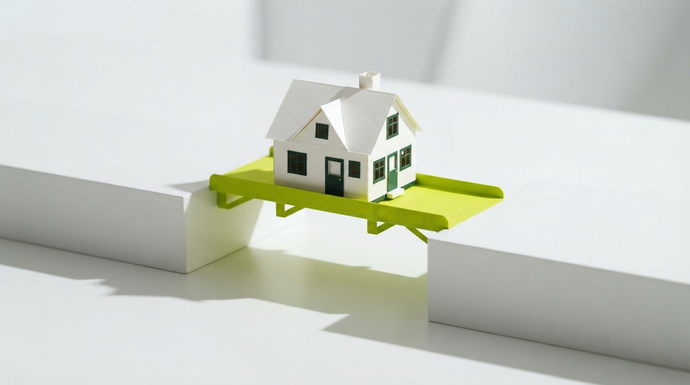 Miniature house being transferred intact between two platforms