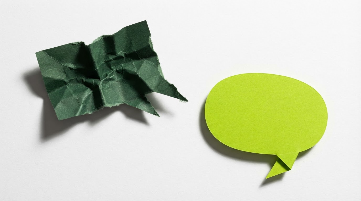 Contrasting crumpled and smooth paper speech bubbles