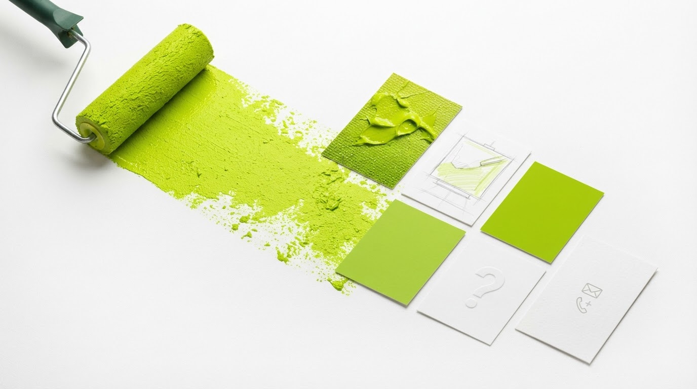 Paint roller creating five different visual content cards