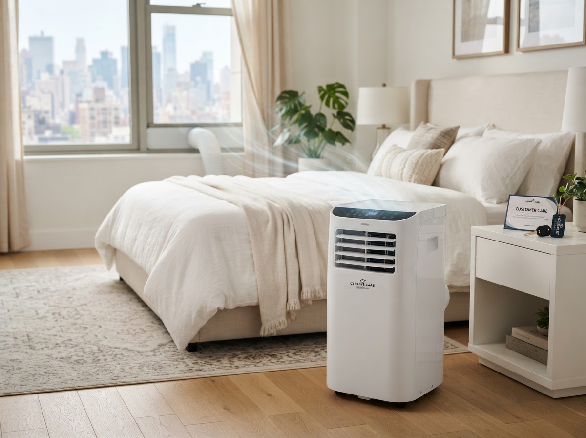 Portable AC Loaner Unit Staged Comfortably in Bedroom