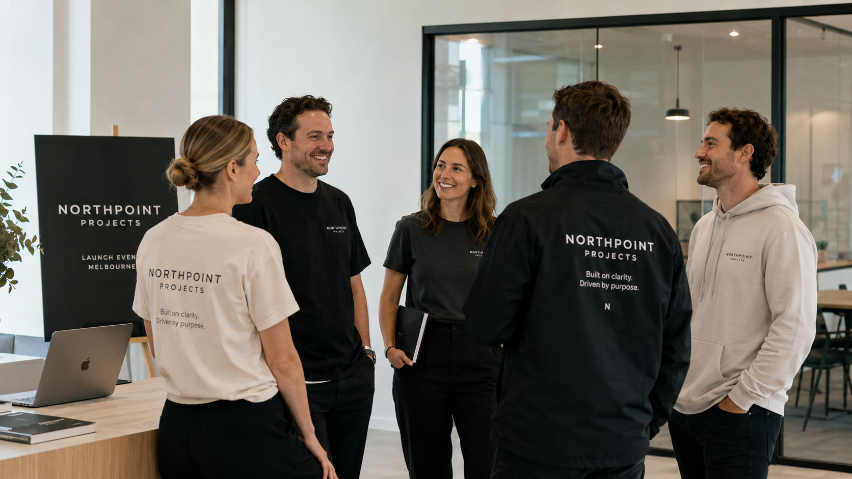 Custom professional team apparel printed by Screenlab — branded polos, tees and hoodies for corporate teams