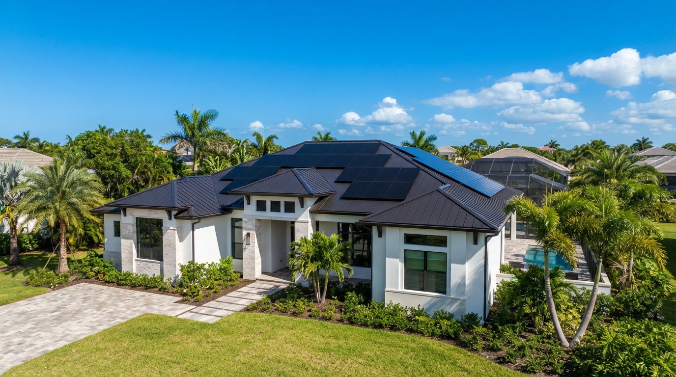 Modern residential rooftop with professionally installed solar panels
