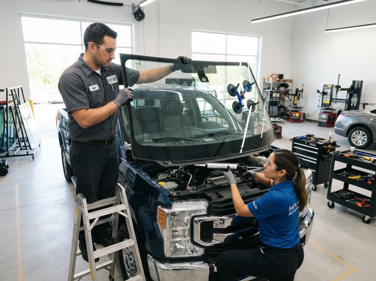 Texas Windshield Co technician installing auto glass