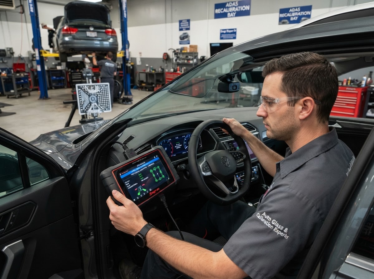 ADAS calibration equipment scanning vehicle sensors