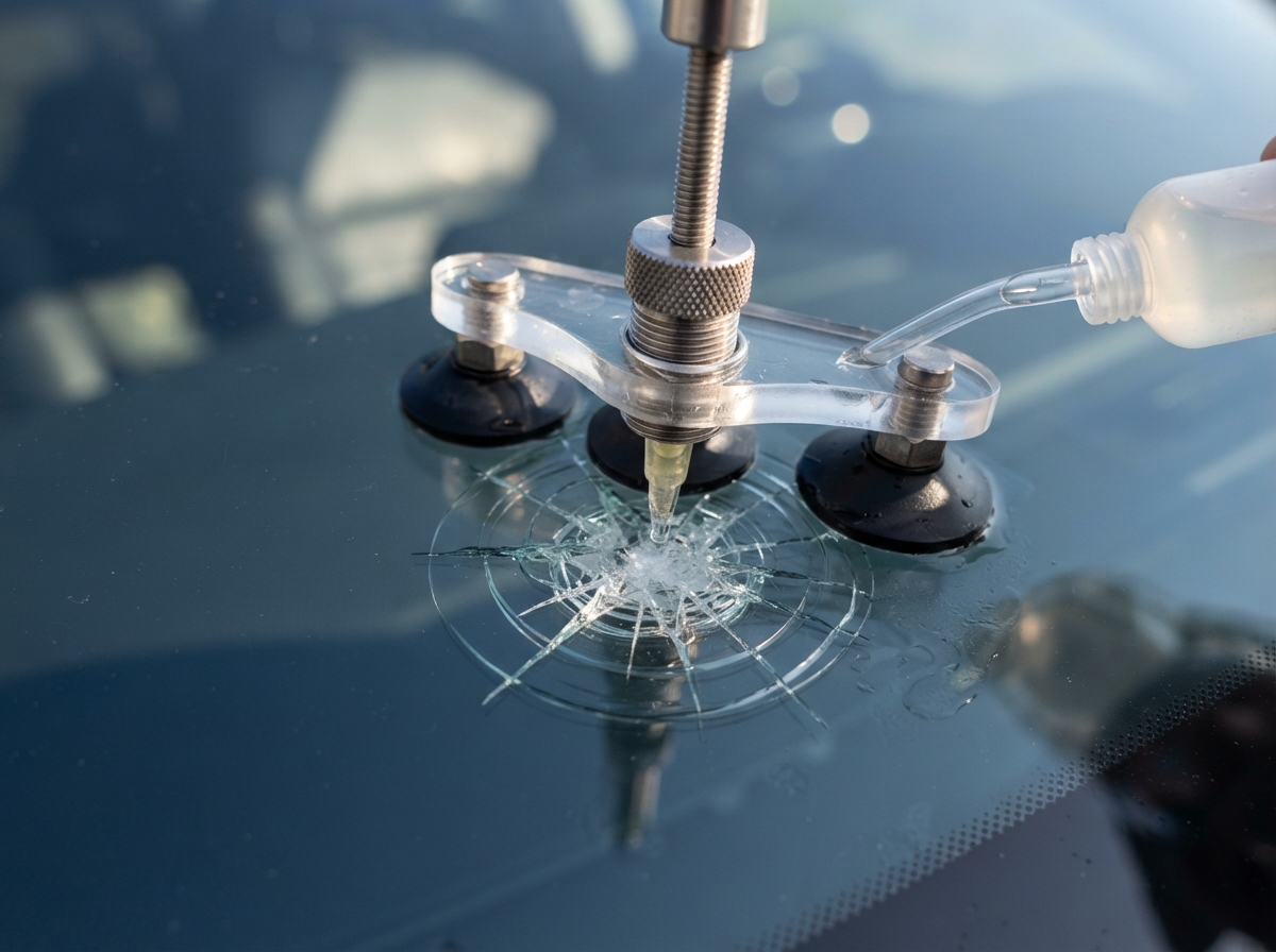 Rock chip repair with resin injection