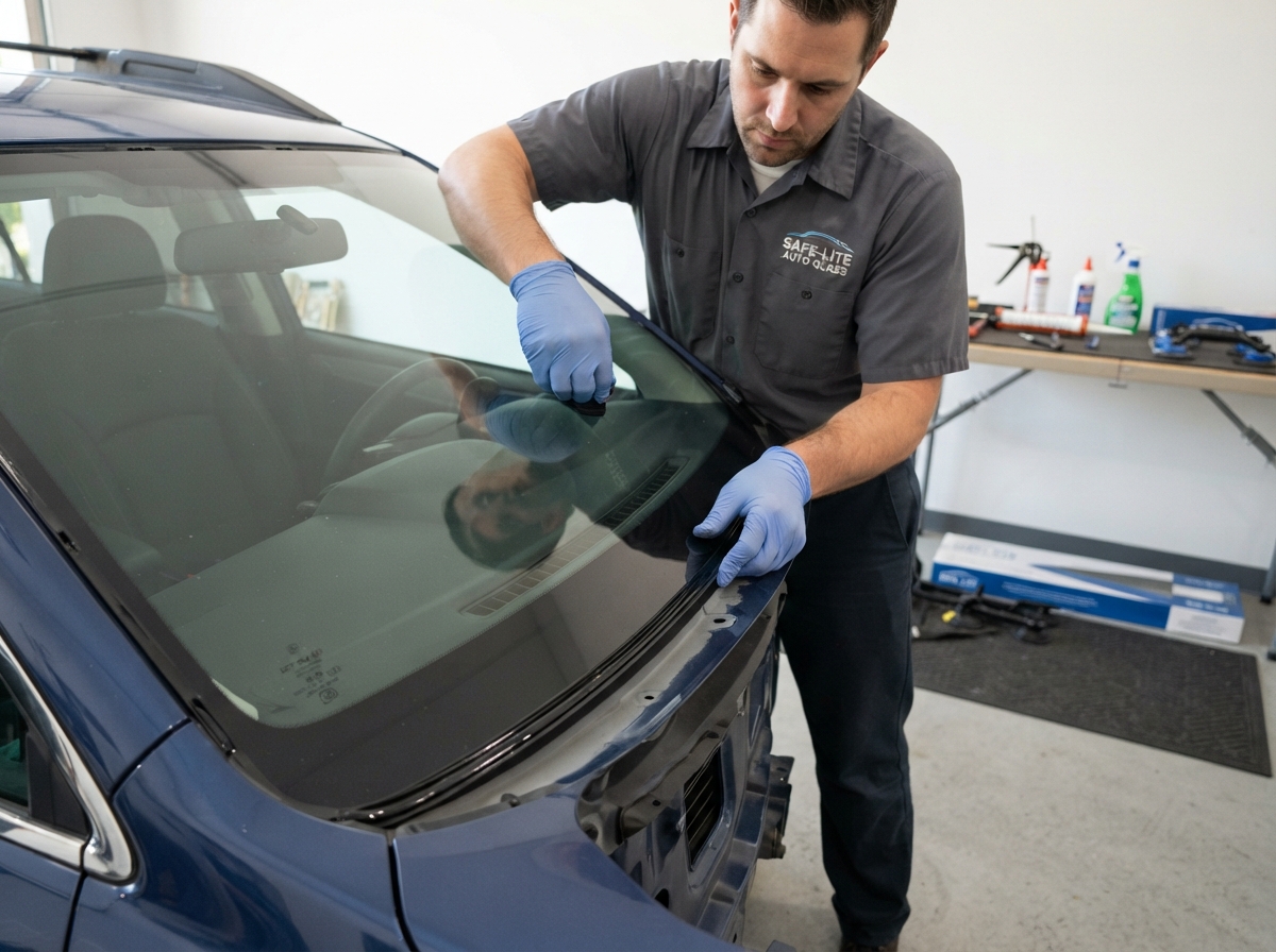 Completed windshield replacement on a sedan in San Antonio