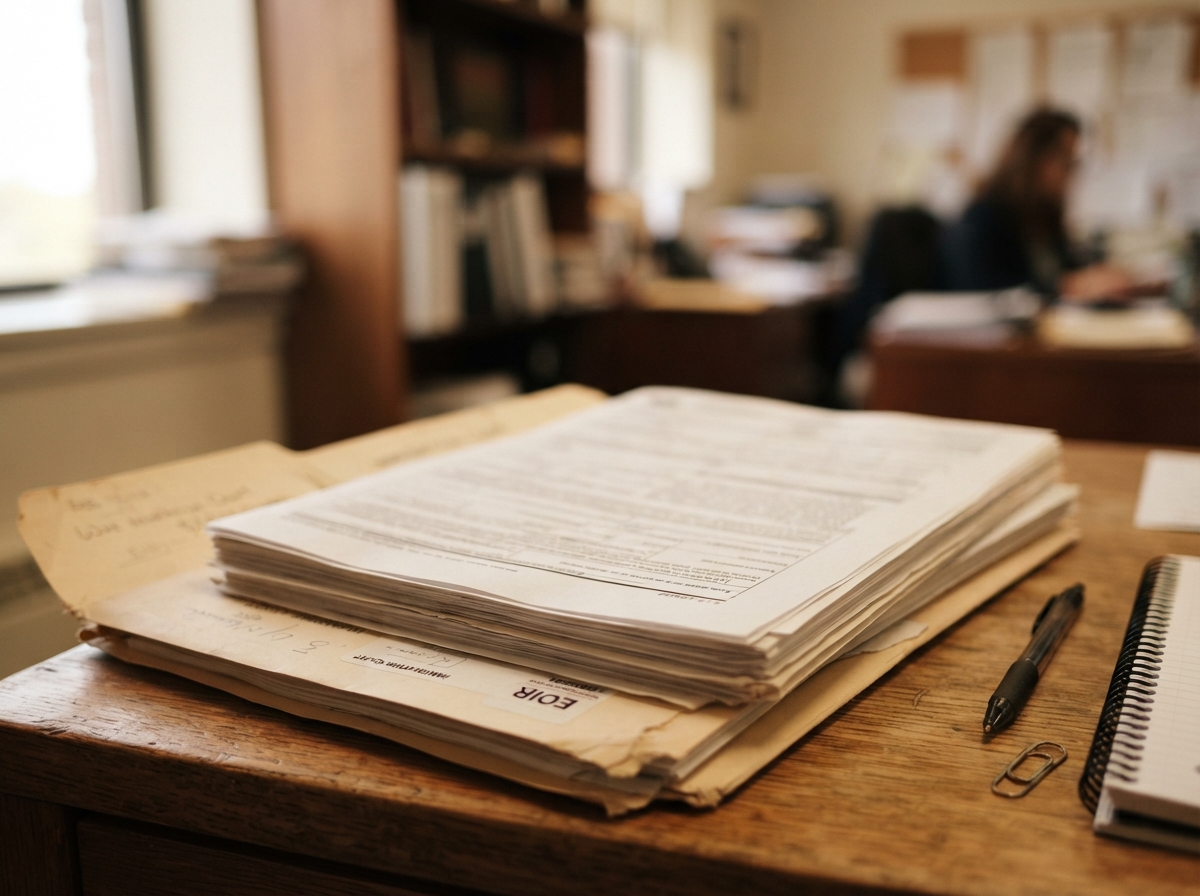 Documentos de inmigración federal sobre un escritorio