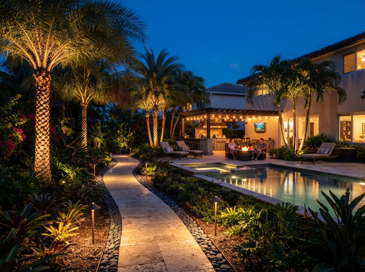 Landscape lighting in a Miami residential backyard
